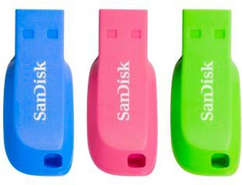 SanDisk Pendrive - USB 2.0 - 32GB - 3 Stuks - Blauw Roze Groen