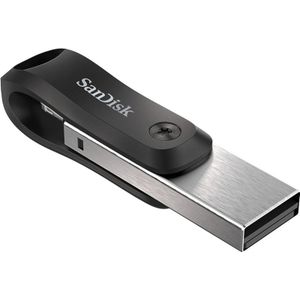 SanDisk iXpand™ Flash Drive Go USB-stick smartphone/tablet Zwart, Zilver 256 GB USB 3.2 Gen 1 (USB 3.0), Apple Lightning
