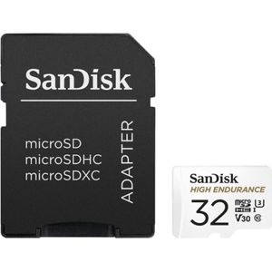 SanDisk High Endurance 32 GB microSDHC-kaart SD-adapter - voor thuis- of dashcam-videobewaking - tot 100 MB/s lezen en 40 MB/s schrijven, klasse 10, U3, V30