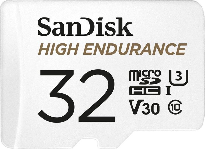 SanDisk High Endurance microSDHC Speicherkarte 32 GB + Adapter (Für Dash-Cams und private Überwachungskameras, 100 MB/s Lesen, V30 für Full-HD und 4K-Videos)