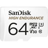 SanDisk High Endurance MicroSD-Kaart 64 GB (Perfect Voor Dashboardcamera Of Bewakingssysteem Thuis, Hoge Duurzaamheid, Tot 5.000 Uur Opnemen, Full HD En 4K)