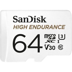 SanDisk High Endurance 64 GB microSDHC-kaart SD-adapter - voor thuis- of dashcam-videobewaking - tot 100 MB/s lezen en 40 MB/s schrijven, klasse 10, U3, V30