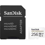 SanDisk High Endurance 256 GB microSDHC-kaart SD-adapter - voor thuis- of dashcam-videobewaking - tot 100 MB/s lezen en 40 MB/s schrijven, klasse 10, U3, V30