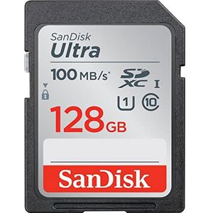 SanDisk Ultra SDXC UHS-I-Kaart 128 GB (Voor Compacte Point-And-Shoot-Camera, Leessnelheden Tot 100 MB/s,Full HD Video, Class 10, UHS-I, 10 Jaar Beperkte Garantie)
