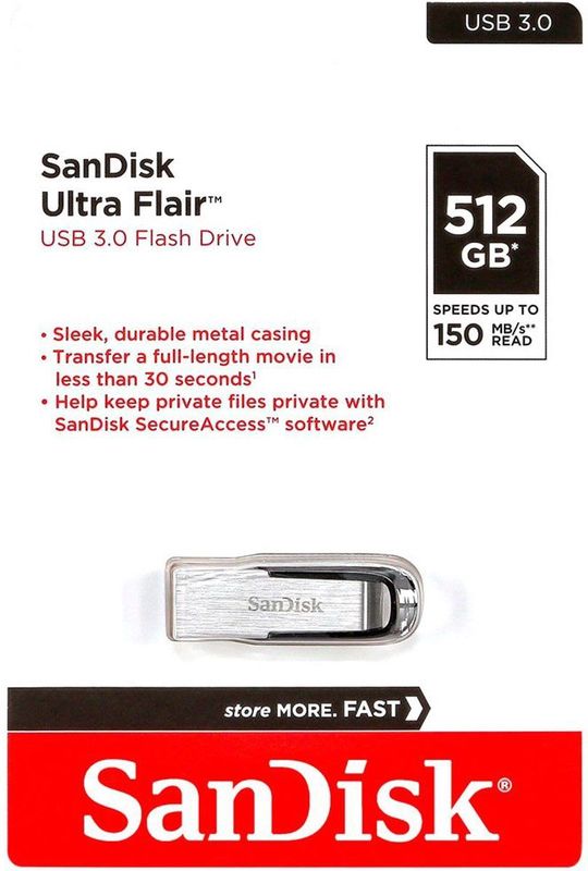 SanDisk - Cruzer Ultra Flair - USB-stick - Zilver - 512 GB - USB 3.0