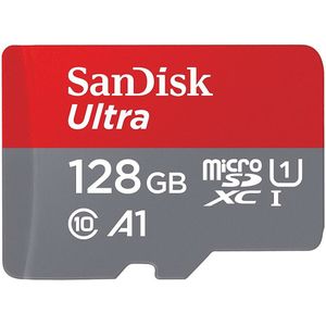 SanDisk Ultra microSDXC UHS-I memory card 128 GB + adapter (A1, Class 10, U1, Full HD videos, up to 120 MB/s read speed),, Speed-Mbps/10x
