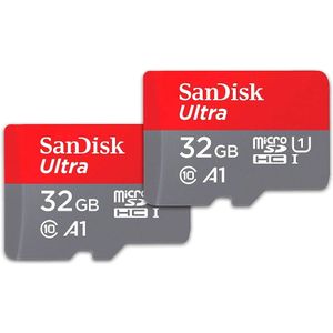 SanDisk SDSQUA4-032G-GN6MT 32GB set van 2 stuks, microSDXC Ultra 32 GO+geheugenkaart + SD-adapter Leessnelheid tot 120 MB/s, klasse 10, U1, A1, rood en grijs