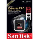 SanDisk Extreme PRO SDHC UHS-II-Kaart 64 GB (RescuePRO Deluxe Software, Leessnelheden Tot 300 MB/s, 4K, Class 10, UHS-II, U3, V90, 30 jaar garantie)