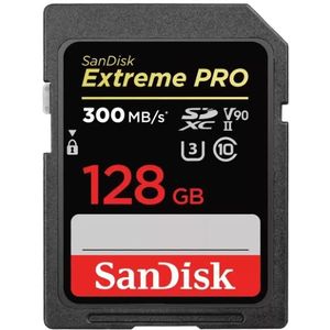 SanDisk Extreme PRO SDHC UHS-II-Kaart 128 GB (RescuePRO Deluxe Software, Leessnelheden Tot 300 MB/s, 4K, Class 10, UHS-II, U3, V90, 30 jaar garantie)