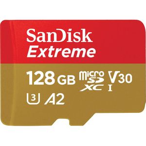 SanDisk Extreme MicroSDXC-geheugenkaart, 128 GB + SD-adapter met A2-toepassingen tot 190 Mbps, klasse 10, U3, V30