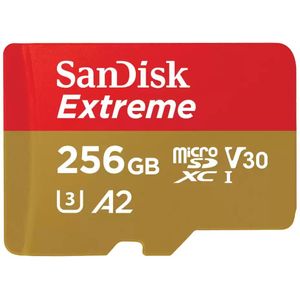 SanDisk 256 GB Extreme microSDXC-kaart voor mobiele games, tot 190 MB/s, met A2 App Performance, UHS-I, klasse 10, U3, V30