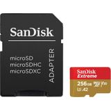 SanDisk Extreme MicroSDXC UHS-I Geheugenkaart 256 GB Met SD Adapter (1 Jaar RescuePRO Deluxe, Leessnelheden Tot 190 MB/s, A2, C10, V30, U3, 30 Jaar Garantie) Rood/Goud