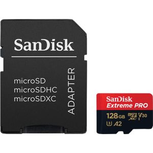 SanDisk 128 GB Extreme PRO microSDXC-kaart + SD-adapter + RescuePro Deluxe tot 200 MB/s met A2 UHS-I Class 10 U3 toepassingsprestaties