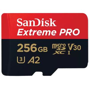 SanDisk Extreme PRO 256 GB MicroSDXC UHS‐I��‐Kaart Met SD-Adapter (A2 App Performance, 2 Jaar RescuePRO Deluxe Software, Leessnelheden Tot 200 MB/s, Class 10, UHS-I, U3, V30, 30 Jaar Garantie) Zwart