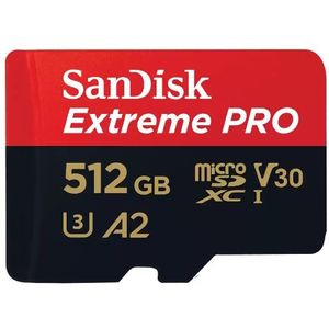 SanDisk MicroSDXC Extreme PRO 512GB 200/140 mb/s - A2 - V30 - SDA - Rescue Pro DL 2 - Micro SD-kaart Zwart