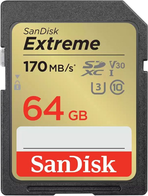 SanDisk Extreme SDXC UHS-I Speicherkarte 64 GB (V30, 170 MB/s Übertragung, U3, 4K UHD Videos, SanDisk QuickFlow-Technologie, wasserdicht, stoßfest, temperaturbeständig)