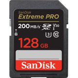 SanDisk Extreme PRO SDXC UHS‐I‐Kaart 128 GB (4K UHD, Leessnelheden Tot 200 MB/s, Class 10, UHS-I, U3, V30, 2 Jaar RescruePRO Deluxe Software, Levenslange Beperkte Garantie) Zwart