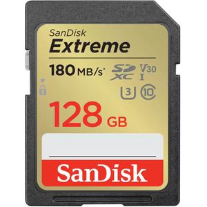 SanDisk 128 GB Extreme SDXC + RescuePRO Deluxe, tot 180 MB/s, UHS-I, klasse 10, U3, V30