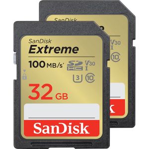 SanDisk 32 GB Extreme SDHC-kaart (2 stuks) RescuePRO Deluxe, tot 100 MB/s, UHS-I, klasse 10, U3, V30