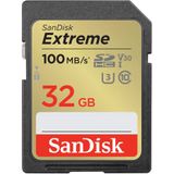 SanDisk Extreme 32 GB SDHC UHS‐I‐Kaart (RescuePRO Deluxe Software, Leessnelheden Tot 100 MB/s, 4K UHD, Class 10, UHS-I, U3, V30, 30 Jaar Garantie) Goud