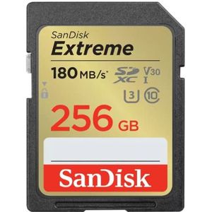 SanDisk 256 GB Extreme SDXC + RescuePRO Deluxe, tot 180 MB/s, UHS-I, klasse 10, U3, V30