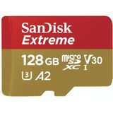 SanDisk Extreme MicroSD-Kaart Voor Actiecameras En Drones Met Adapter 128 GB 1 Jaar RescuePRO Deluxe, Leessnelheden Tot 190 MBs, A2, C10, V30, U3, 30 Jaar Garantie Rood Goud