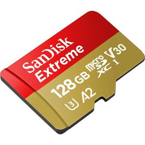 SanDisk Extreme - Flash-Speicherkarte (microSDXC-an-SD-Adapter inbegriffen) - 128 GB - A2 / Video Class V30 / UHS-I U3 / Class10 - microSDXC UHS-I