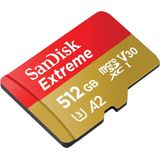 SanDisk Extreme MicroSDXC UHS-I Geheugenkaart 512 GB Met SD Adapter (1 Jaar RescuePRO Deluxe, Leessnelheden Tot 190 MB/s, A2, C10, V30, U3, 30 Jaar Garantie) Rood/Goud