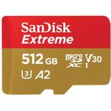 SanDisk Extreme MicroSDXC UHS-I Geheugenkaart 512 GB Met SD Adapter (1 Jaar RescuePRO Deluxe, Leessnelheden Tot 190 MB/s, A2, C10, V30, U3, 30 Jaar Garantie) Rood/Goud