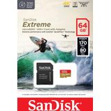 SanDisk Extreme microSD-kaart 64 GB Class 10, UHS-I, v30 Video Speed Class Schokbestendig, Waterdicht