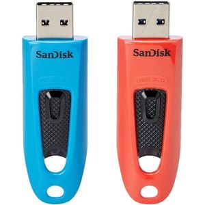 SanDisk Ultra USB 3.0-Flashdrive 64 GB Pak Van 2 (Overdrachtssnelheden Tot 130 MB/s, Draagbaar Ontwerp, 128-Bit AES-Versleuteling, SanDisk SecureAccess-Software, Beperkte Garantie Van 5 Jaar)