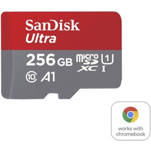 SanDisk 256GB Ultra MicroSDXC Voor Chromebook UHS-I-Kaart + SD-Adapter (Voor Smartphones En Tablets, A1, Class 10, U1, Full HD Video's, Tot 150 MB/s Leessnelheid)