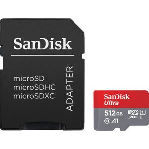 SanDisk 512 GB Ultra microSDXC UHS-I kaart + SD-adapter, tot 150 MB/s, klasse 10, U1, A1 goedgekeurd