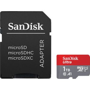 SanDisk microSDXC Ultra 1TB (A1/UHS-I/Cl.10/150MB/s) + Adapter Mobile microSDXC-kaart 1 TB A1 Application Performance Class, UHS-Class 1