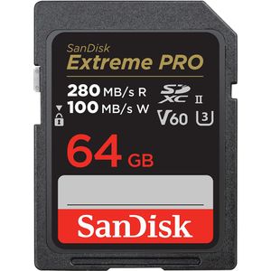 SanDisk SDSDXEP-064G-GN4IN 64 GB Extreme PRO SDXC-Kaart leessnelheid tot 280 MB/s UHS-II-C10-U3-V60 Zwart