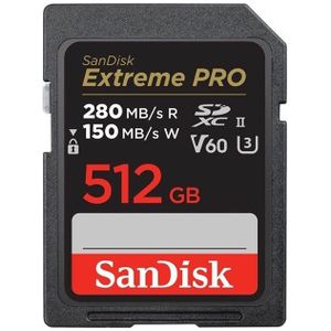 SanDisk Extreme PRO SDXC UHS-II-Kaart 512 GB (6K, 4K UHD, V60, U3, C10, Leessnelheid Tot 280 MB/s, Schrijfsnelheid Tot 150 MB/s)