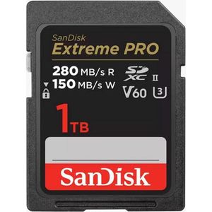 SanDisk Extreme PRO SDXC UHS-II-Kaart 1 TB (6K, 4K UHD, V60, U3, C10, Leessnelheid Tot 280 MB/s, Schrijfsnelheid Tot 150 MB/s)