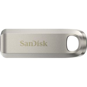 SanDisk Ultra Luxe USB Type-C-drive 128 GB (USB Type-C-flashdrive; USB-3.2-Gen-1; metalen design; 400 MB/s lezen; sleutelhanger) Zilver