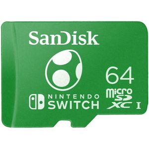 SanDisk MicroSDXC-Kaart Voor Nintendo Switch Yoshi Edition 64 GB (U3; Class 10; Leessnelheden Tot 100 MB/s, Van Meerdere Games)