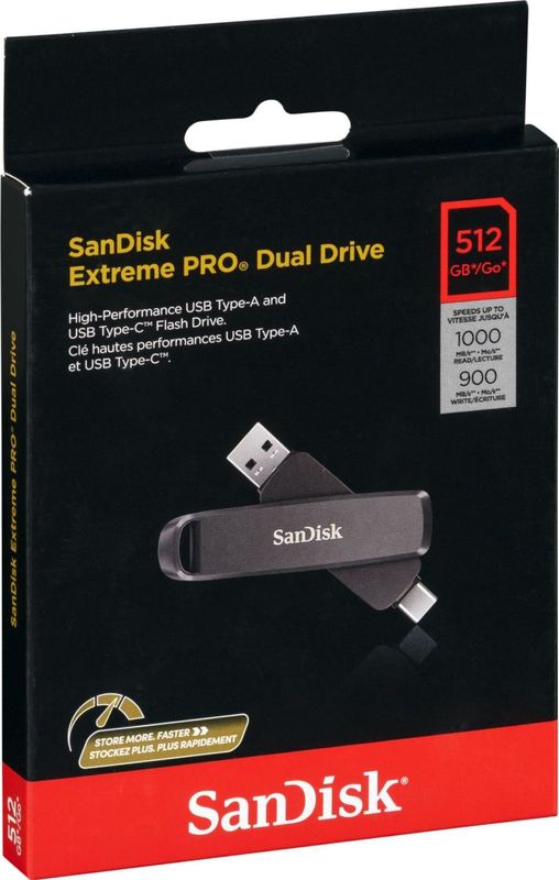 SanDisk - Extreme PRO DUAL Drive - USB Flashdrive - Zwart - 512 GB
