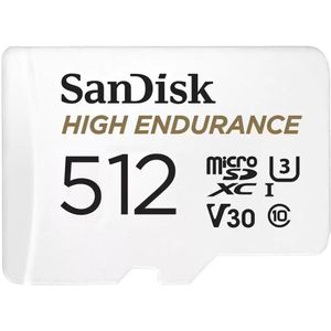 SanDisk 512 GB microSD-kaart, hoge videobewaking, SD-adapter, tot 100 MB/s, klasse 10, U3, V30