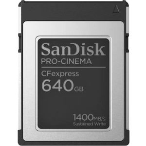 SanDisk 640 GB Pro-Cinema CFexpress kaart type B, tot 1700 MB/s, voor onberispelijke 8K video-opnames en een valbestendigheid van 1 meter