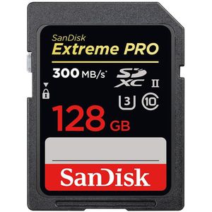 SanDisk Extreme PRO SDXC-UHS-II geheugenkaart 128 GB (tot 300 MB/s leessnelheden, 300 MB/s schrijfsnelheden, V90, prestaties op Pro-niveau maken 8K-video-opnamen van bioscoopkwaliteit mogelijk)