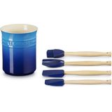 Le Creuset aardewerken spatelpot met 4 premium spatels - azure