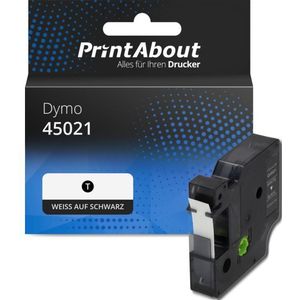 PrintAbout - Dymo 45021 - Tape - Wit op Zwart - 12 mm