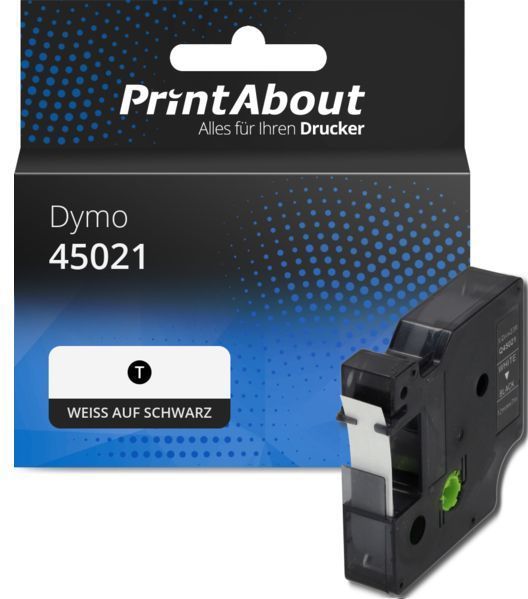PrintAbout - Dymo 45021 - Tape - Wit op Zwart - 12 mm