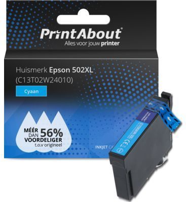 PrintAbout huismerk Inktcartridge 502XL (C13T02W24010) Cyaan Hoge capaciteit Geschikt voor Epson