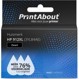 PrintAbout  Inktcartridge 912XL (3YL84AE) Zwart Hoge capaciteit geschikt voor HP