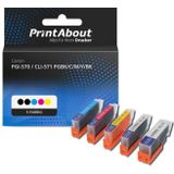 PrintAbout huismerk Inktcartridge PGI-570 / CLI-571 PGBK/C/M/Y/BK 5-kleuren Multipack Geschikt voor Canon