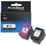 PrintAbout huismerk Inktcartridge 303 (T6N02AE + T6N01AE (nr 303)) Zwart + 3 kleuren Multipack Geschikt voor HP